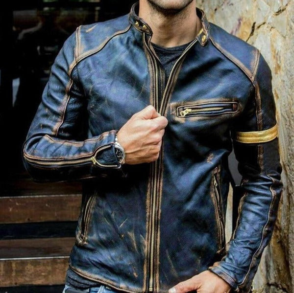 Ejvind – Slim Fit Bomber Jacket in Leather Look with Slim Fit and Sleeve Detail
