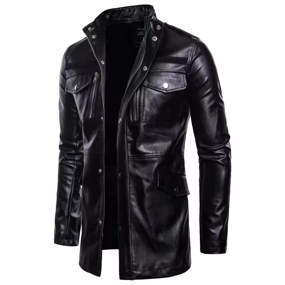Men's leather jacket with tailored fit and high collar – Perfect everyday style