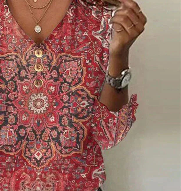 Alva | Blomstret bluse med V-udskæring og knapper