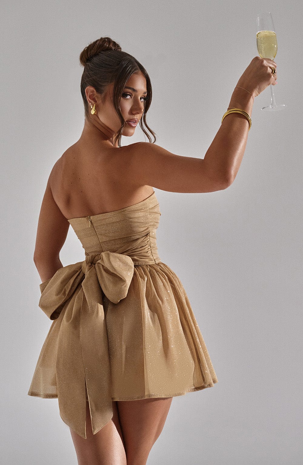 Aurélia | Strapless Glitter Dress with Voluminous Rose