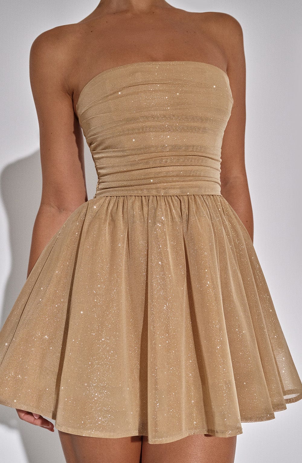 Aurélia | Strapless Glitter Dress with Voluminous Rose