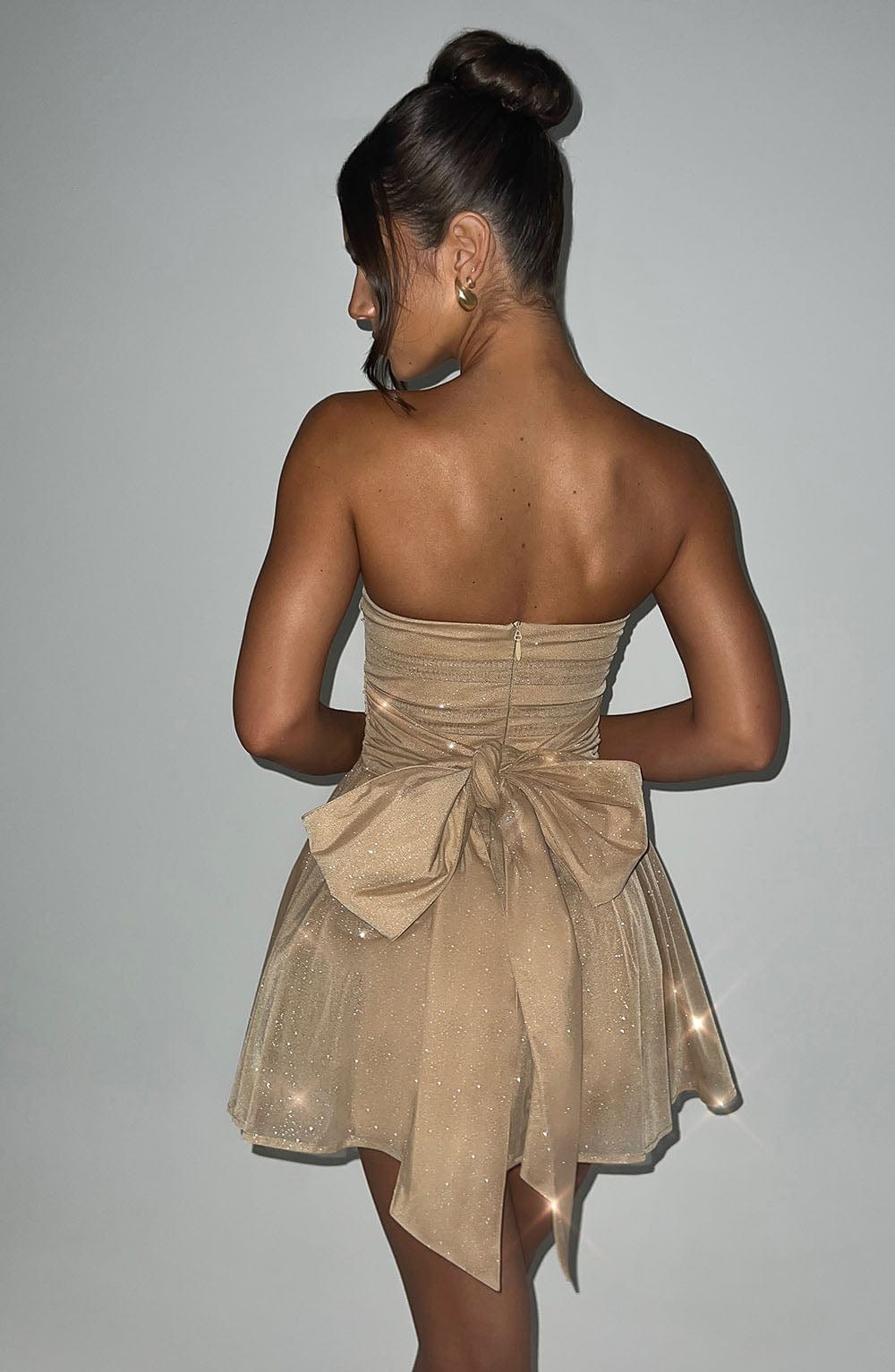Aurélia | Strapless Glitter Dress with Voluminous Rose