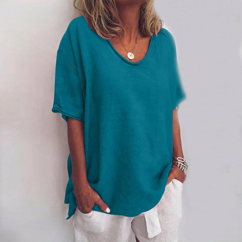 Karin | Blouse with round neckline and rolled sleeves