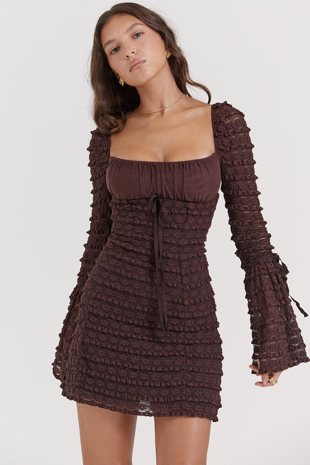 Avéna | Long-sleeved Mini Dress with Ruffle Details