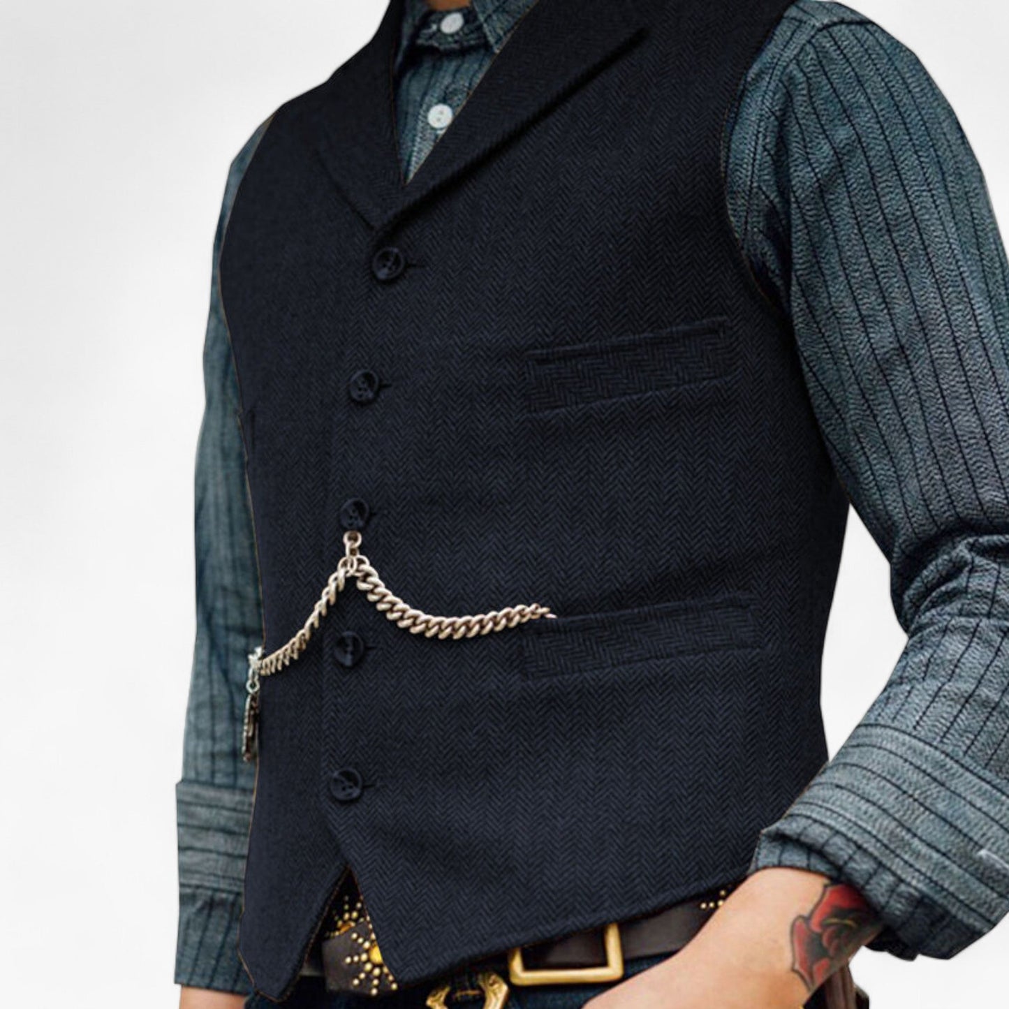 MARLOW™ | Men's Wool Vest with Classic Herringbone Design