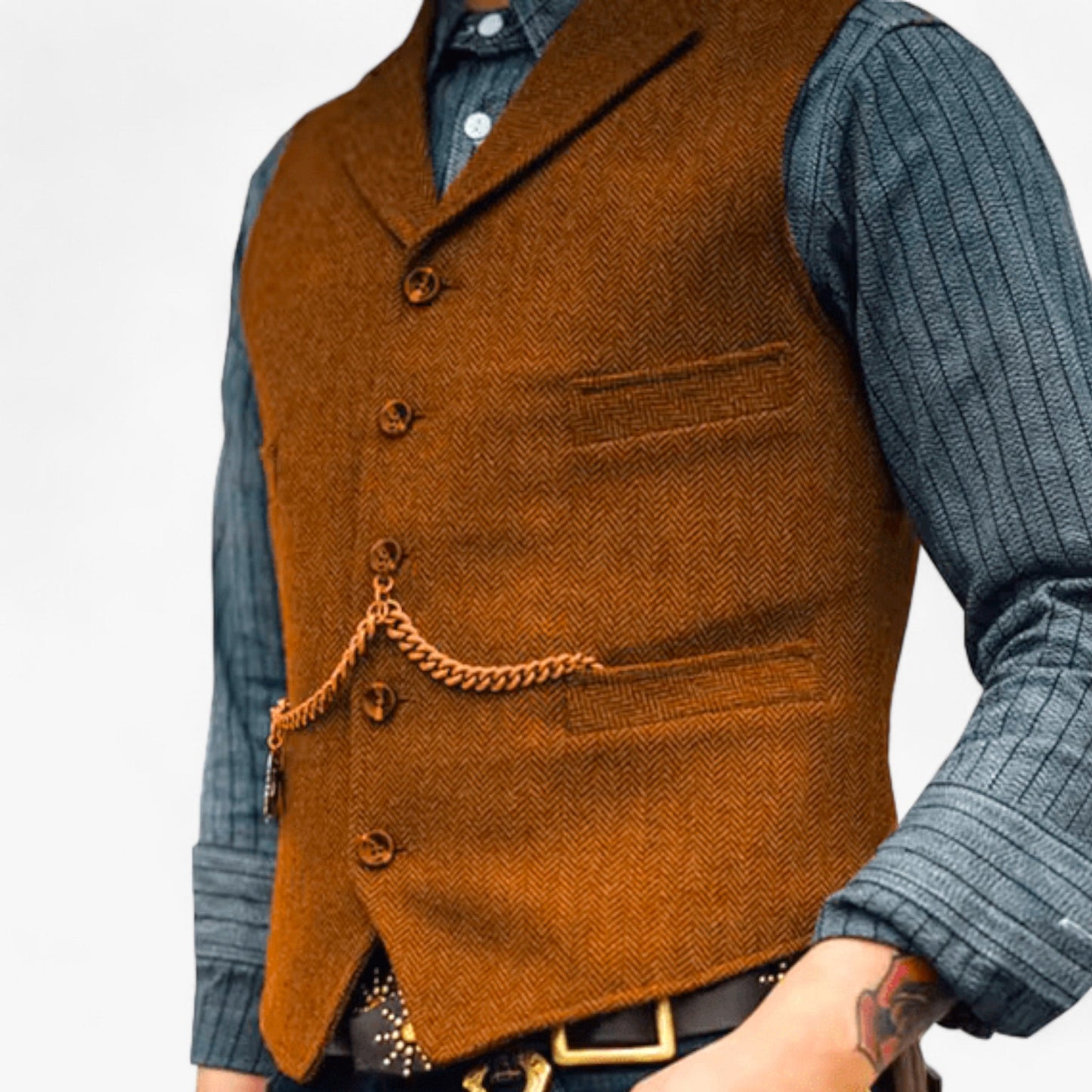 MARLOW™ | Men's Wool Vest with Classic Herringbone Design
