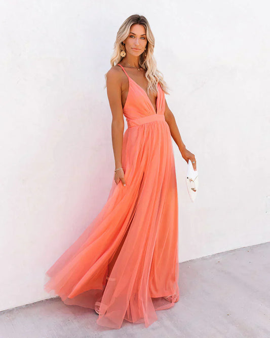 ISLA | Lång Sommarklänning i Chiffonlook med Spagettiband