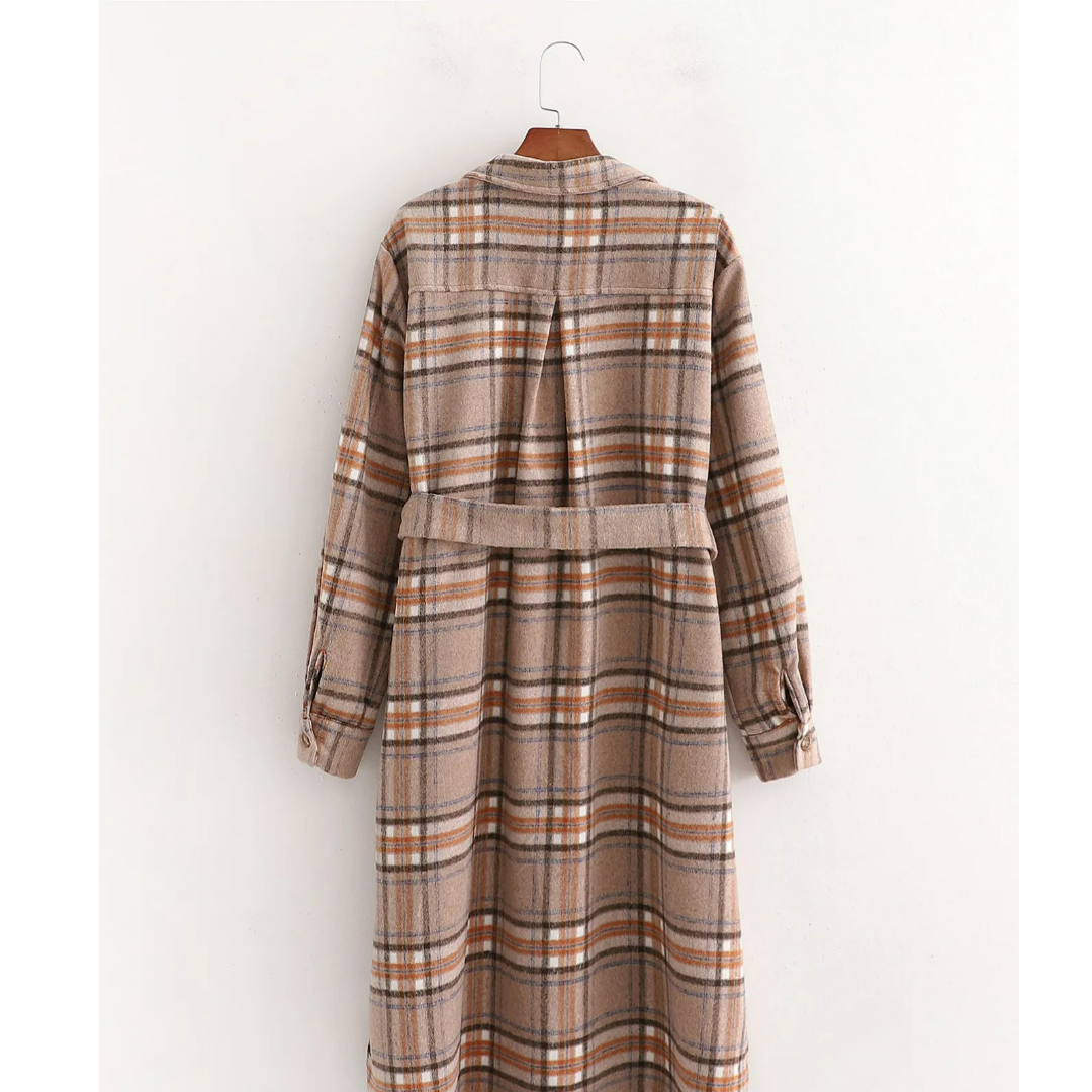 Avielle Long Checked Coat – Stylish Oversized Fit for Autumn
