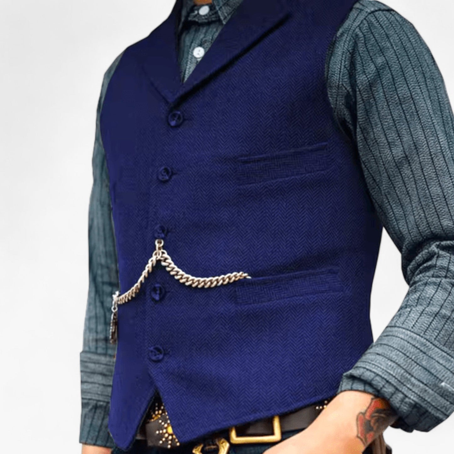 MARLOW™ | Men's Wool Vest with Classic Herringbone Design