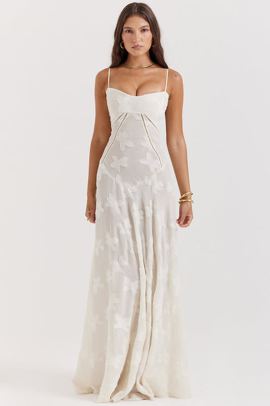 Élodie | Vintage Maxi Dress in Cream with Lace Details on the Back