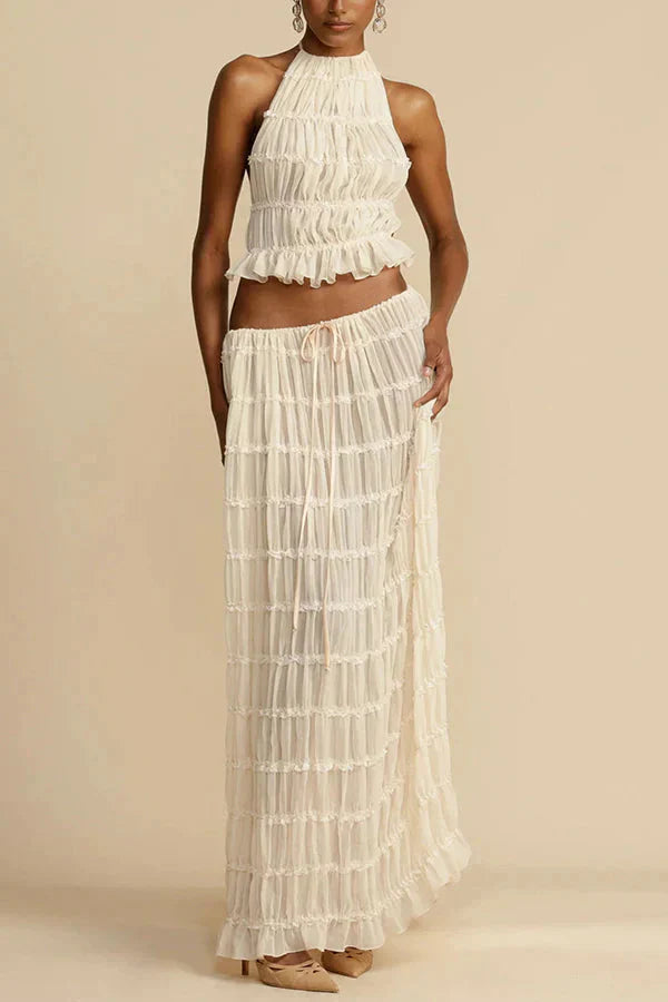 Serena | Beige Set with Halterneck Top and Maxi Skirt
