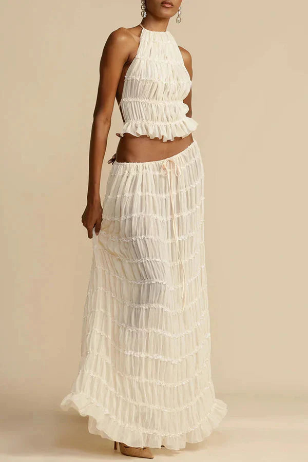 Serena | Beige Set with Halterneck Top and Maxi Skirt