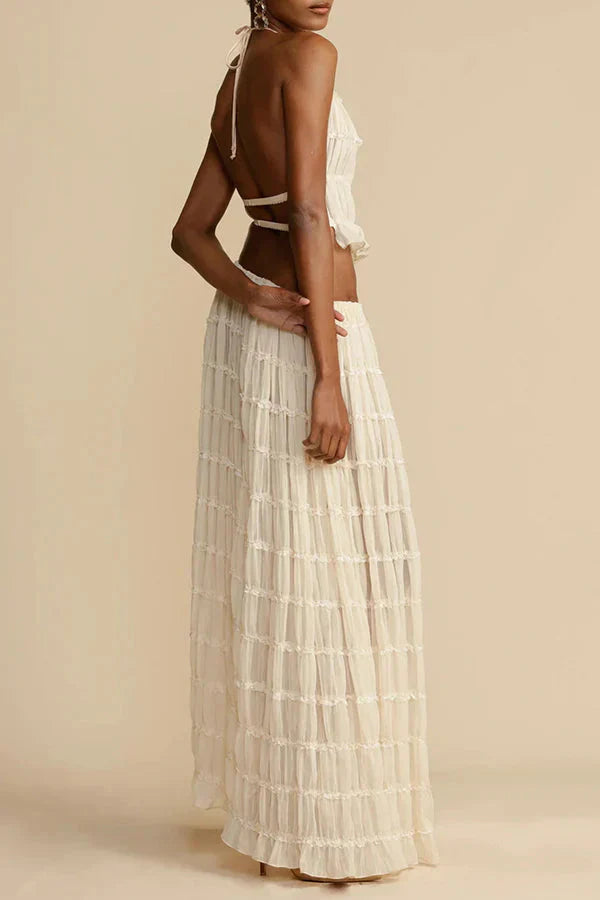 Serena | Beige Set with Halterneck Top and Maxi Skirt