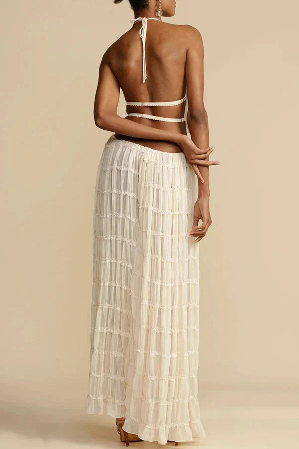 Serena | Beige Set with Halterneck Top and Maxi Skirt