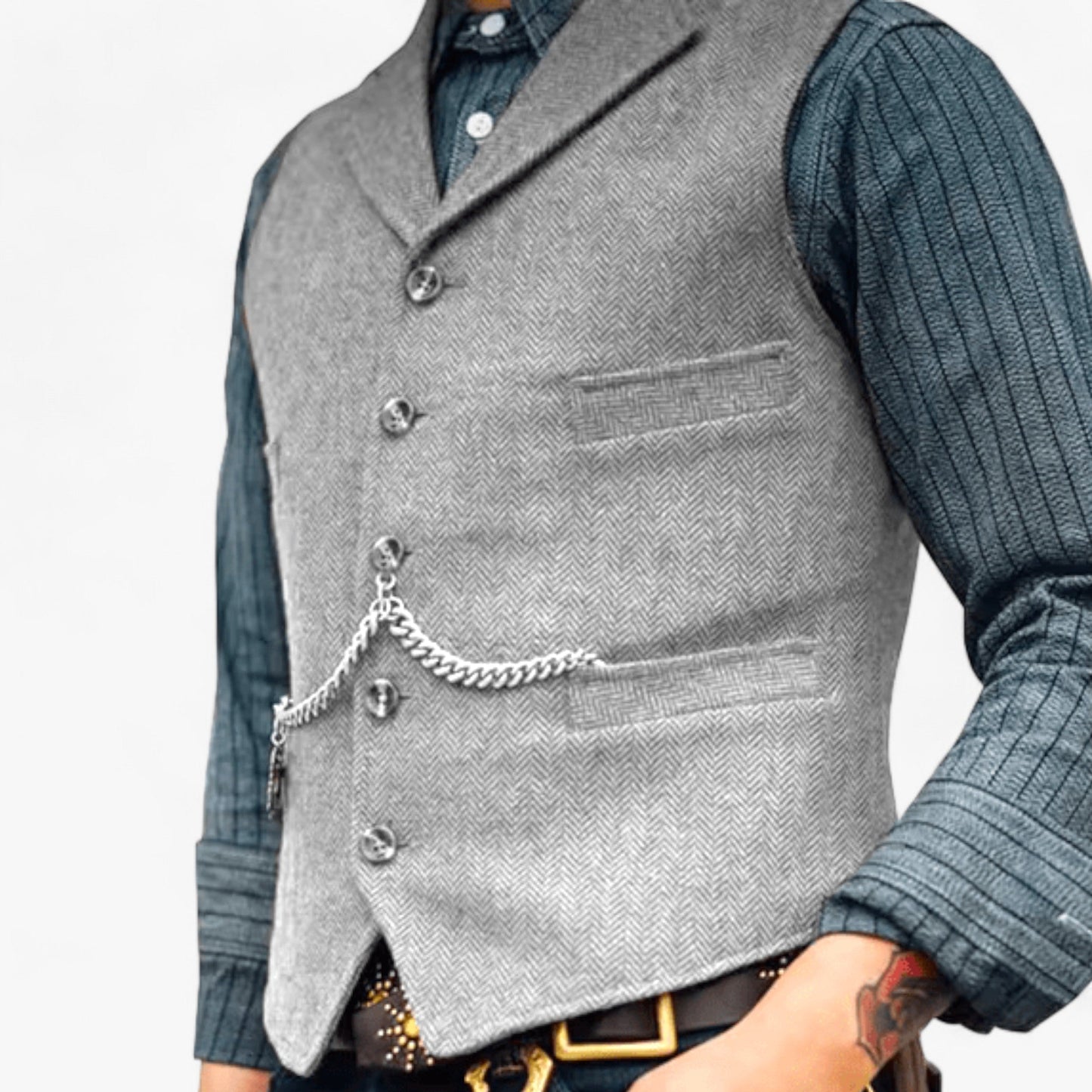 MARLOW™ | Men's Wool Vest with Classic Herringbone Design