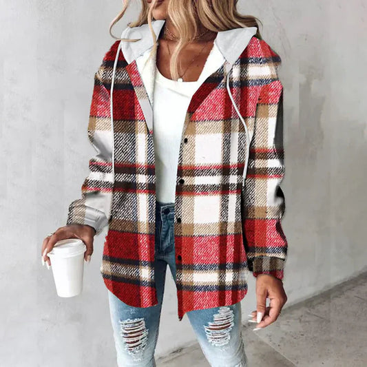 VILA™ | Flanelljacka med Hoodie i Mjuk Borstad Kvalitet