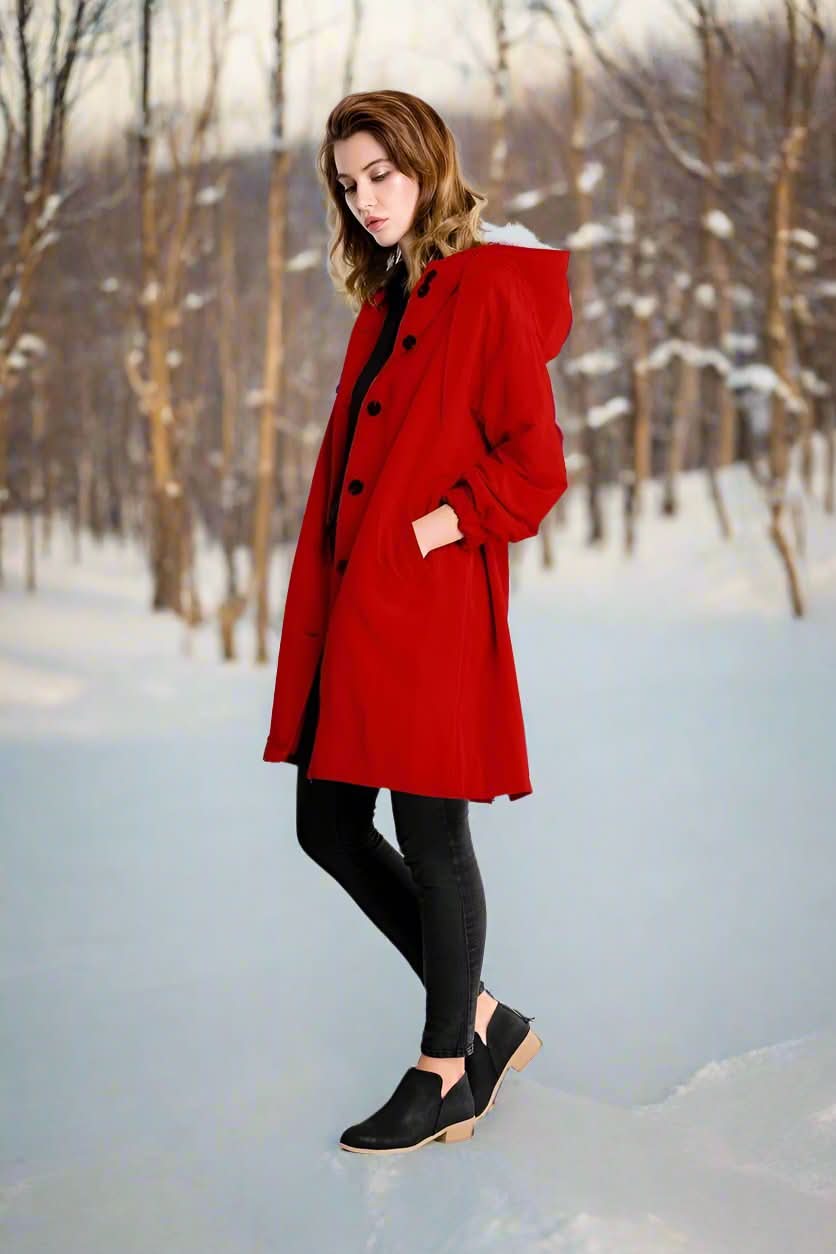 Dam Rain Jacket Knee-Length – Waterproof With Hood and Button Closure