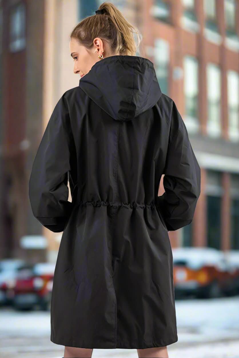 Dam Rain Jacket Knee-Length – Waterproof With Hood and Button Closure