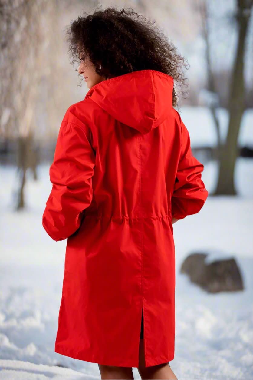 Dam Rain Jacket Knee-Length – Waterproof With Hood and Button Closure