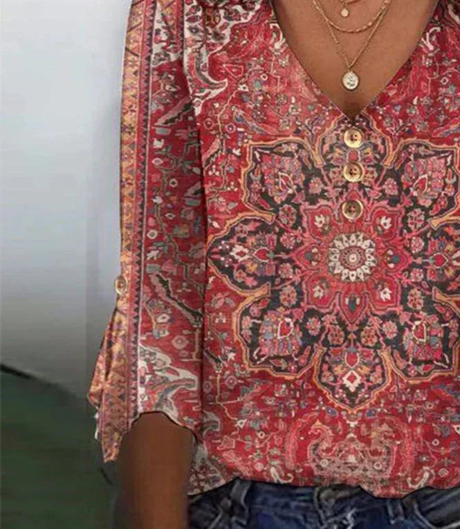 Alva | Blomstret bluse med V-udskæring og knapper